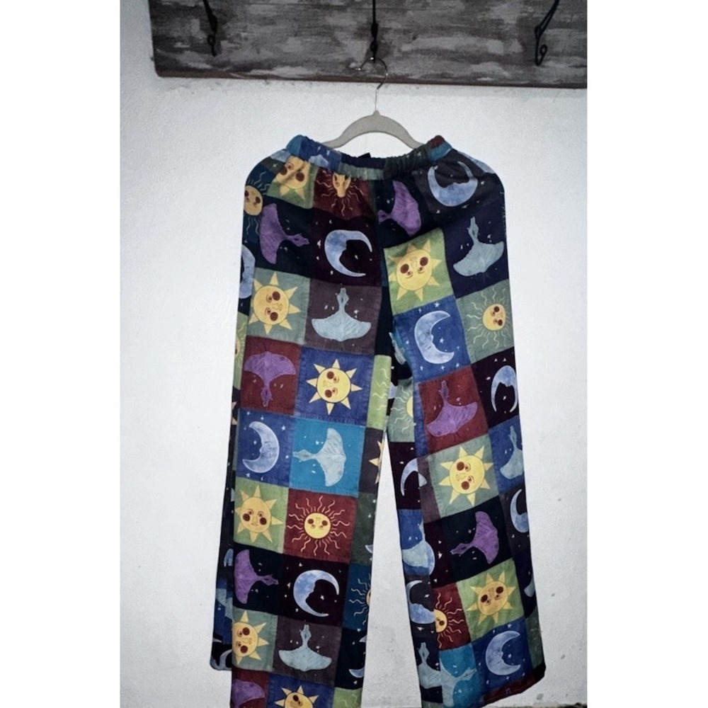 Romwe Pants Women's Moon & Stars XS Wide Leg Bohemian Hippie Festival Boho
